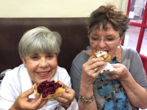 Judie Jacobs and Eleanor Schwartz enjoying waffles